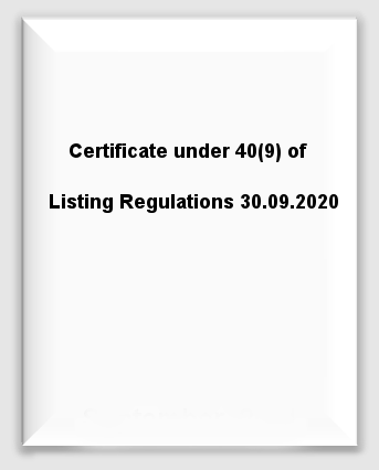 Certificate under 40(9) of Listing Regulations 30.09.2020